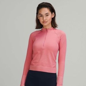 Lululemon Rest Less Cropped Half-Zip Grid Warp Pink Blossom / Sugar Pink